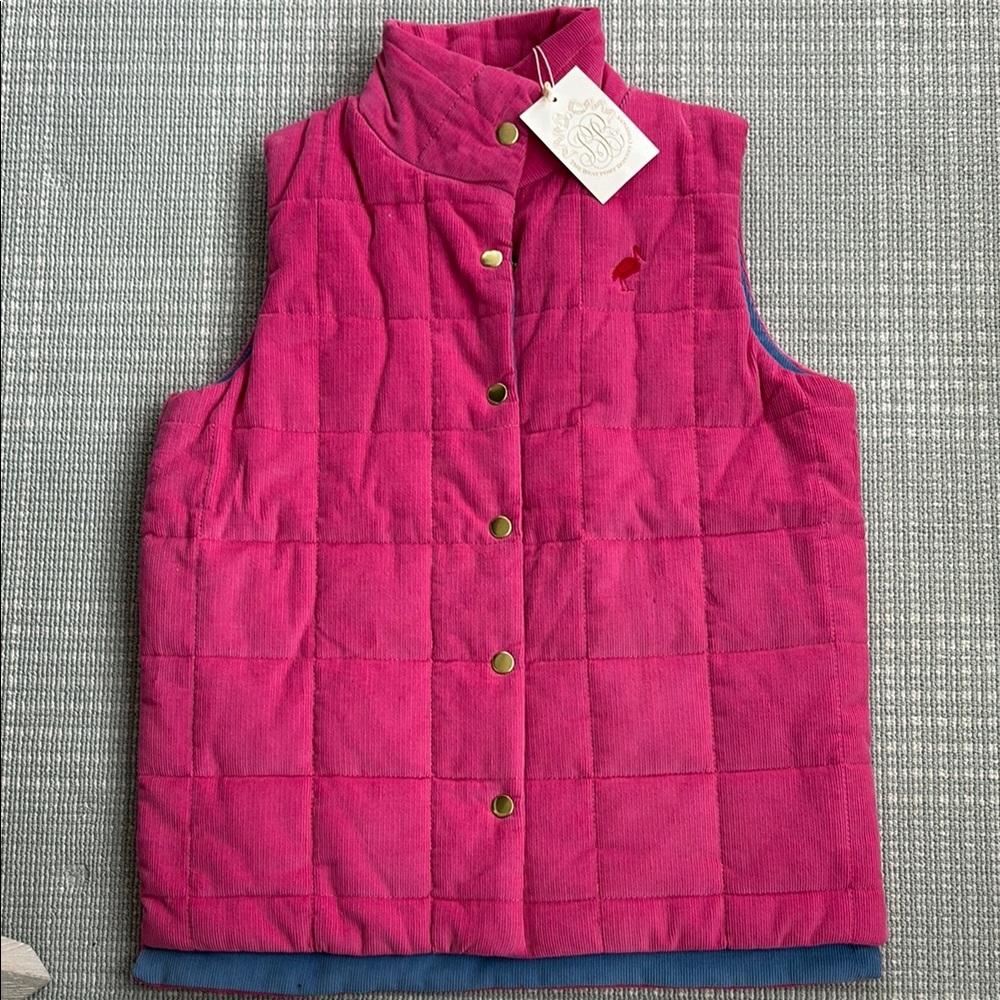 The Beaufort Bonnet Company Pink Quilted Vest with Blue Lining